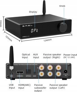 SMSL SMSL A50 PRO - wzmacniacz głośnikowy 2.1 z Bluetooth i HDMI ARC 5