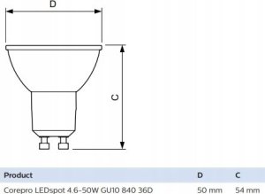 Philips żarówka LEDClassic 50W GU10 CW 36D RF ND 1PFSRT4 4