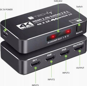 Techly Techly 367171 3-portowy przełącznik HDMI 2.0b 4K*60Hz 3x1 z pilotem IR 3