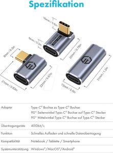 Adapter USB Graugear USB-C - USB-C Srebrny  (G-AD-40G-3) 2