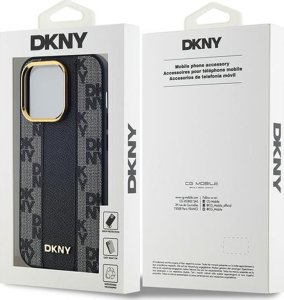 DKNY Leather Checkered Mono Pattern MagSafe - Etui iPhone 14 Pro (czarny) 11