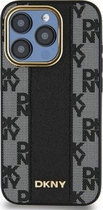 DKNY Leather Checkered Mono Pattern MagSafe - Etui iPhone 15 Pro (czarny) 6