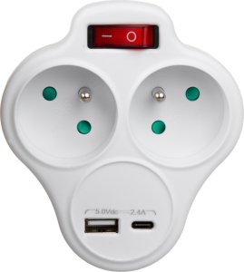 Maclean Gniazdko prądowe rozgałęźnik z 2 gniazdami i USB A/C 2.4A 2x16A (MCE336) 4