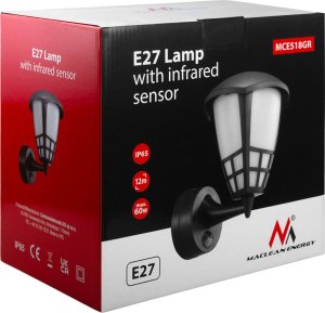 Kinkiet Maclean Kinkiet 1xE27 z czujnikiem Maclean, czujnik na podczerwień, max. obciążenie 60W, IP65, kolor szary, MCE518 GR 7