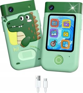 Aparat cyfrowy Xrec Aparat Cyfrowy 48mp Kamera 1080p Dla Dziecka Gry Latarka Mp3 Budzik Telefon / Bls-i9 / Zielony Dinozaur 2