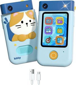 Aparat cyfrowy Xrec Aparat Cyfrowy 48mp Kamera 1080p Dla Dziecka Gry Latarka Mp3 Budzik Telefon / Bls-i9 / Niebieski Kotek 2