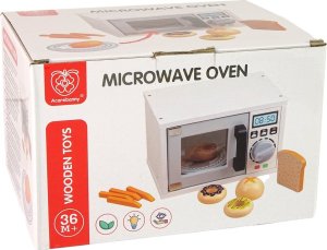 LeanToys Drewniana Kuchenka Mikrofalowa Mikrofalówka Jedzenie Biała 5