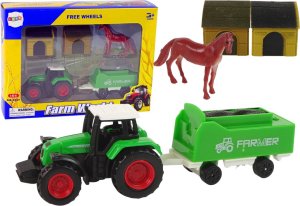 LeanToys Zestaw Farma Traktor Przyczepa Koń Stajnia 1:64 1