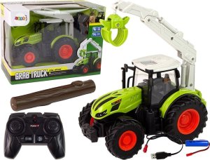 LeanToys Traktor Zdalnie Sterowany 1:24 R/C Zielony Chwytak Drewno 1