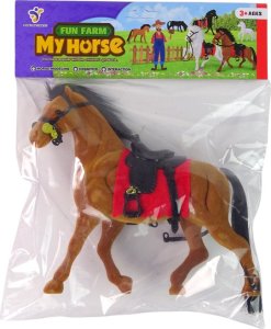 Figurka LeanToys Figurka Brązowy Aksamitny Koń Czerwone Siodło Farma 3
