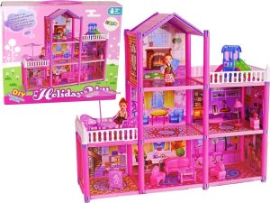 LeanToys Domek Dla Lalek DIY Willa Lalka Wyposażenie 129 Elementów Różowa 1