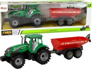 LeanToys Zielony Traktor z Czerwoną Przyczepką Napęd Frykcyjny 1