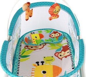 LeanToys Wielofunkcyjne Łóżeczko Bujaczek 2w1 Mata Dziecięca Dźwięki Wibracje Niebieska 3