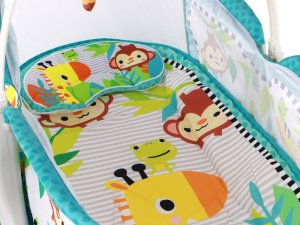 LeanToys Wielofunkcyjne Łóżeczko Bujaczek 2w1 Mata Dziecięca Dźwięki Wibracje Niebieska 4