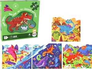 LeanToys Puzzle Układanka Świat Dinozaurów 4 w 1 Dinozaury 4 Obrazki 73 El. 1