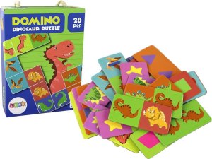 LeanToys Gra Logiczna Puzzle Dwustronne Domino Dinozaury 10cm x 5cm 28 El. 1