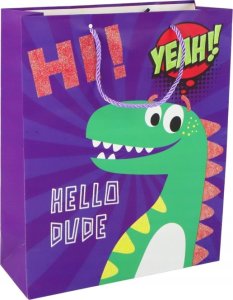 LeanToys Papierowa Torba Prezentowa Fioletowa Dinozaur 41,5cm x 30cm x 12cm 2