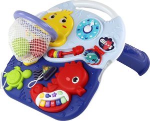 LeanToys Stolik Edukacyjny 2w1 Zwierzęta Morskie Pianinko Zegar Kosz Piłki 3