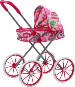 LeanToys Wózek Dla Lalek Duże Koła Składany Różowy Wzorki 2