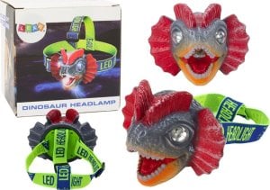 LeanToys Latarka Czołówka Dinozaur Regulowana Opaska 3 Diody Led 1