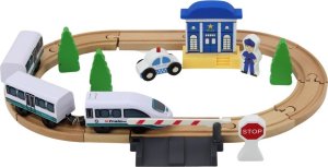 LeanToys Drewniany Tor Kolejowy Pociąg Kolejka Tory Akcesoria Most Policja 3,2m 2