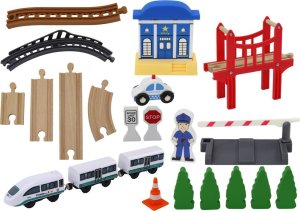 LeanToys Drewniany Tor Kolejowy Pociąg Kolejka Tory Akcesoria Most Policja 3,2m 3