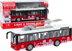 LeanToys Trolejbus Autobus 1:16 Światła Dźwięki Napęd Biało-Czerwony 1