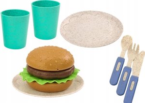 LeanToys Zestaw Naczyń Talerzyki Kubeczki Dzbanek Hamburger Sztućce 11 El 2