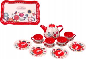 LeanToys Zestaw Do Kawy Herbaty Filiżanki Czajnik Taca Czerwony Kawiarnia 15 ele. 2