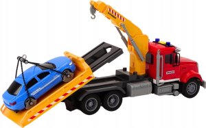 LeanToys Ciężarówka Laweta Z Dźwigiem Na Auto Światła Dźwięki Napęd Czerwona 2