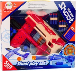 LeanToys Pistolet Na Strzałki Kulki Piankowe Wyrzutnia Samolotu Tarcza Zestaw 5w1 4
