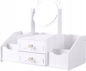 LeanToys Mała Toaletka Dziecięca Lustro Z Uszami Szufladki Drewniana Biała 2