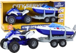 LeanToys Quad Policyjny z Przyczepą do przewozu Łodzi oraz Motorówką 1