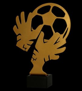 Victoria Sport Trofeum metalowe z marmurową podstawą - Piłka nożna rękawica bramkarska + piłka - ver. 2 1