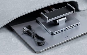 Stojak INVZI Stacja dokująca z podstawką pod Tablet/iPada, INVZI, MH03, MagHub, 3x USB-C, 2x USB-A 4