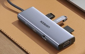 HUB USB Ugreen Hub USB-C CM498, 3x USB 3.0, HDMI 4k 30Hz, VGA, RJ45, SD/TF, PD 100W (szary) 3