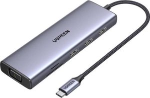 HUB USB Ugreen Hub USB-C CM498, 3x USB 3.0, HDMI 4k 30Hz, VGA, RJ45, SD/TF, PD 100W (szary) 9