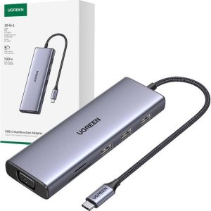 HUB USB Ugreen Hub USB-C CM498, 3x USB 3.0, HDMI 4k 30Hz, VGA, RJ45, SD/TF, PD 100W (szary) 10