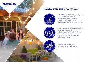 Kanlux Żarówka LED FILAMENT ST45 LED 0,5W E27-NW IK04 50lm 4000K barwa neutralna 26046 4