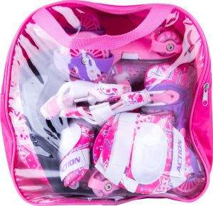 Worker Zestaw wrotki, kask, ochraniacze, torba Action Darly Girl fioletowo-białe r. 30-33 (13787-S-2) 2