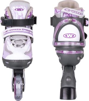 Rolki Worker Perleta LED rekreacyjne regulowane różowe białe fioletowe r. 31-34 3