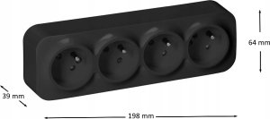 Orno Gniazdo poczwórne natynkowe 2P+Z IP20 16A 230V AC czarny TODO OR-OE-7210/B Orno 2