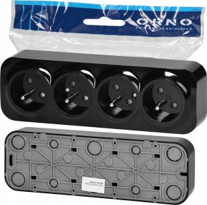 Orno Gniazdo poczwórne natynkowe 2P+Z IP20 16A 230V AC czarny TODO OR-OE-7210/B Orno 3