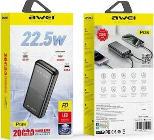 Powerbank Awei AWEI PowerBank P13K 20000mAh 22.5W czarny/black Digital Display 2