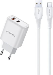 Ładowarka Awei AWEI ład. siec. PD81L-EU 22.5W + kabel USB + Lightning biała/white GaN 3