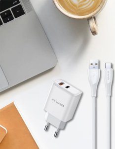 Ładowarka Awei AWEI ład. siec. PD81L-EU 22.5W + kabel USB + Lightning biała/white GaN 5
