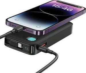 Powerbank Usams USAMS Powerbank ze zwijanym kablem USB-C Retractable 10000 mAh PD 20W Fast Charge XY Series czarny/black 10KCD22401(US-CD224) 5