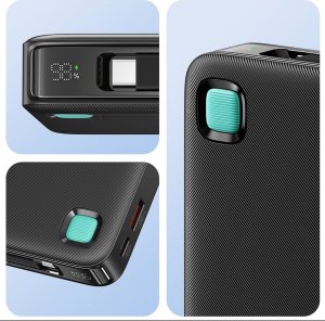 Powerbank Usams USAMS Powerbank ze zwijanym kablem Retractable Lightning 10000 mAh PD 20W Fast Charge XY Series czarny/black 10KCD22501 (US-CD225) 20