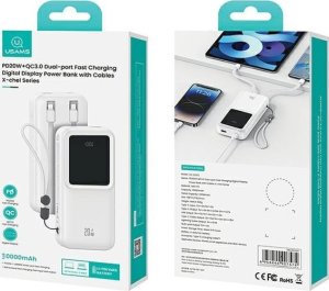 Powerbank Usams USAMS Powerbank z wbudowanymi kablami USB-C+Lightning 30000 mAh 20W PD+Qc 3.0 Fast Charge X-chel Series czarny/black 30KCD21301 (US-CD213) 8