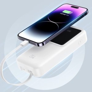 Powerbank Usams USAMS Powerbank z wbudowanymi kablami USB-C+Lightning 30000 mAh 20W PD+Qc 3.0 Fast Charge X-chel Series biały/white 30KCD21302 (US-CD213) 11